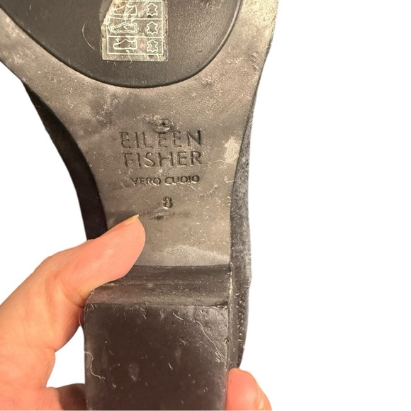 Eileen Fisher Sleek Black Leather Lace-Up Peep Toe Booties – Size 8 - Picture 6 of 7